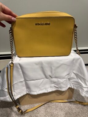 Michael Kors Mustard Yellow Saffiano Crossbody with Chain Strap